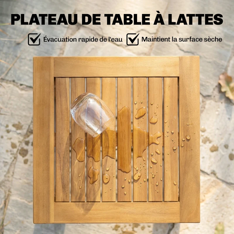 Outsunny Table Basse de Jardin Carrée en Bois d'acacia Massif, avec Plateau à Lattes, Pieds Réglables, 48x48x46cm, Naturel