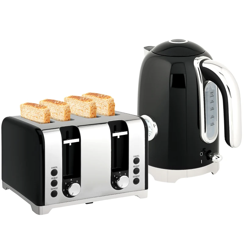 HOMCOM Retro 3000W Kettle and Toaster Set - Black