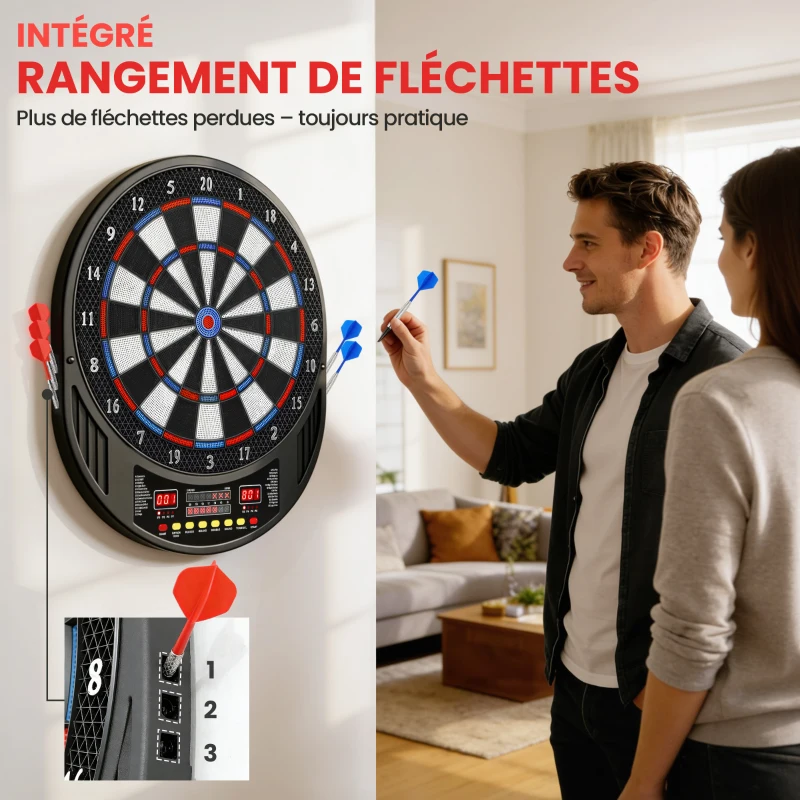 SPORTNOW Jeu de fléchettes électronique avec embouts souples, doubles écrans LED, 33 jeux, 202 variations, jusqu'à 8 joueurs