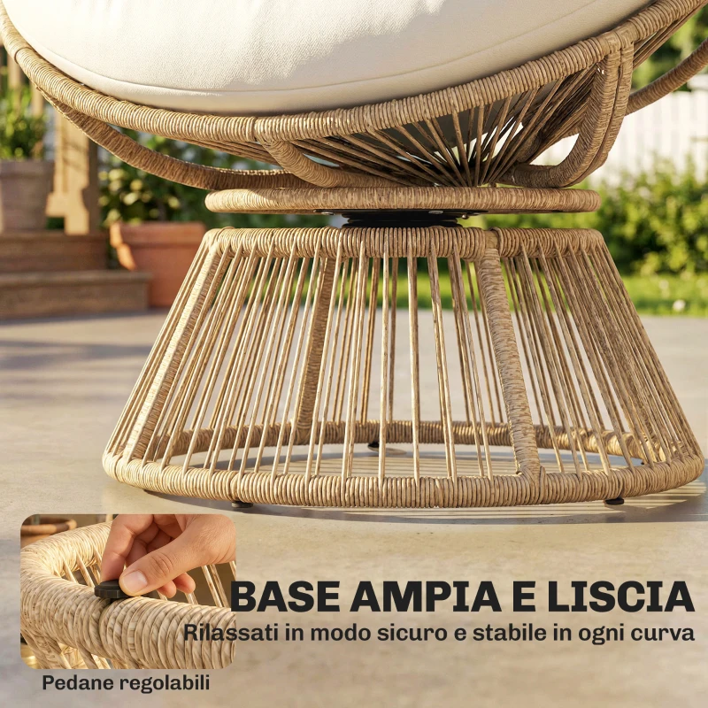 Outsunny Poltrona Papasan Rattan 360° Moon Chair con Cuscino Interni/Esterni, Bianco Crema