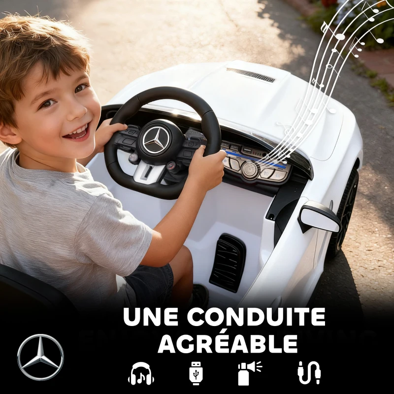 AIYAPLAY Voiture électrique enfants Mercedes AMG CLE 53 12V 2 moteurs télécommande parentale 2,4G 99 x 55 x 43 cm blanc