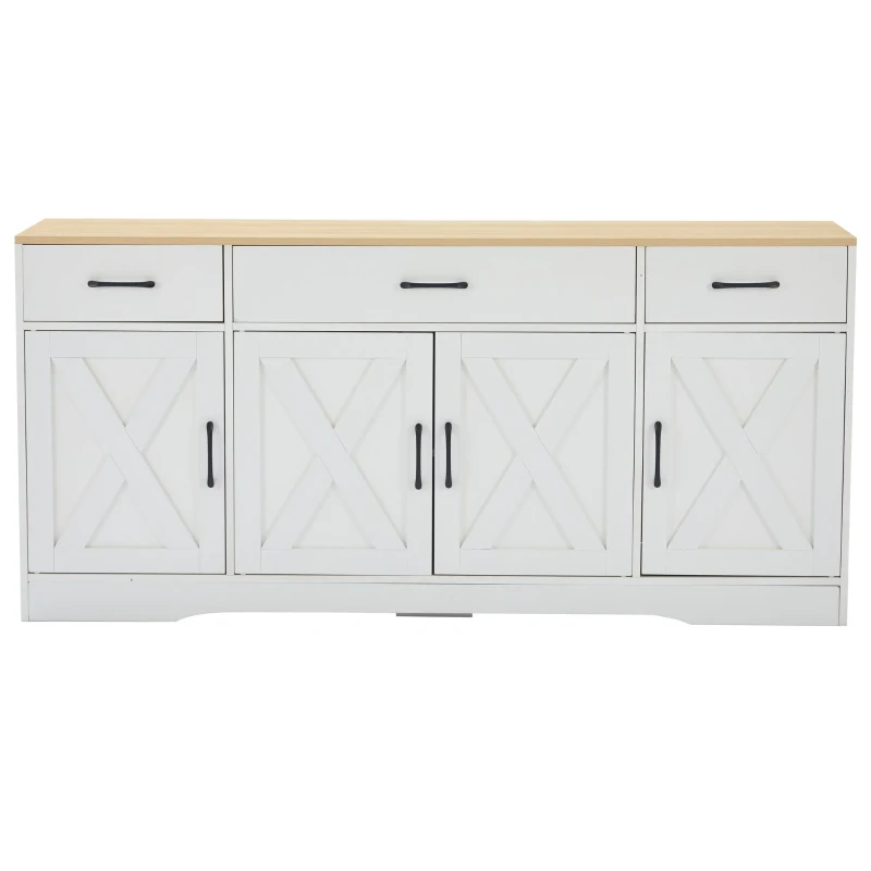 Madia moderna in stile scandinavo con 3 cassetti e 4 ante, 160x37x75 cm, Bianco