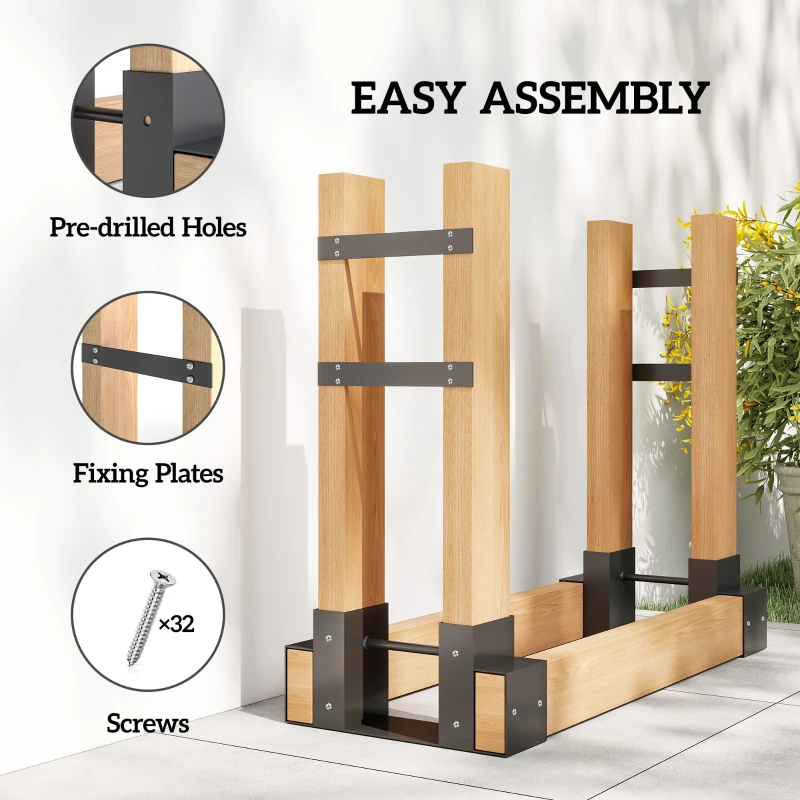 Outsunny Zestaw 2 regałów na drewno kominkowe do wewnątrz 72x43x30cm, Regał na drewno z regulowaną długością, Metal Czarny