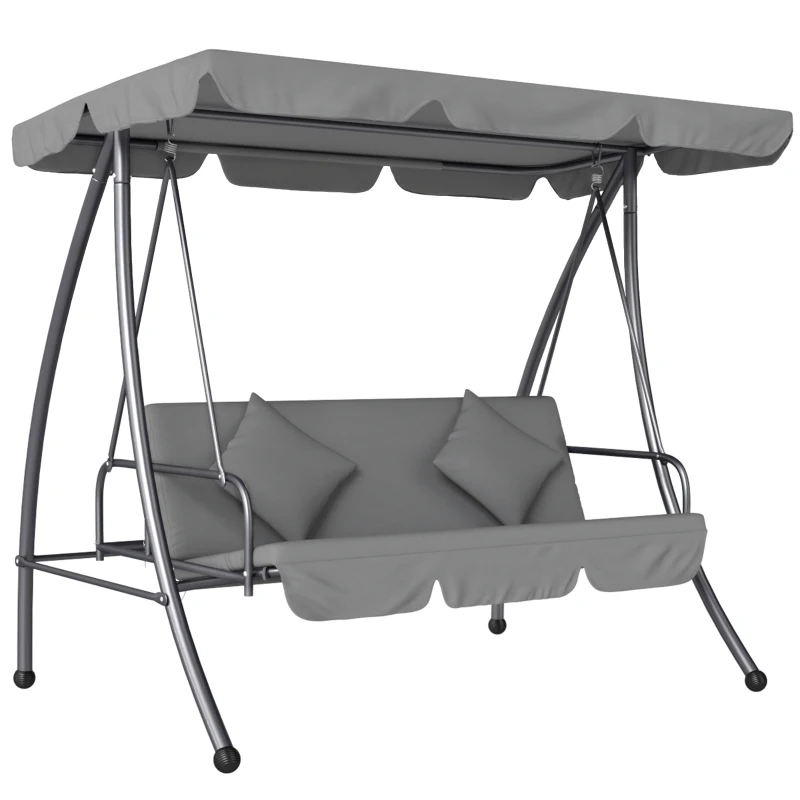 Outsunny Balancelle de Jardin Convertible 3 Places Inclinaison Toit réglable Matelas 2 x 1,25 x 1,7 m métal Polyester Gris clair