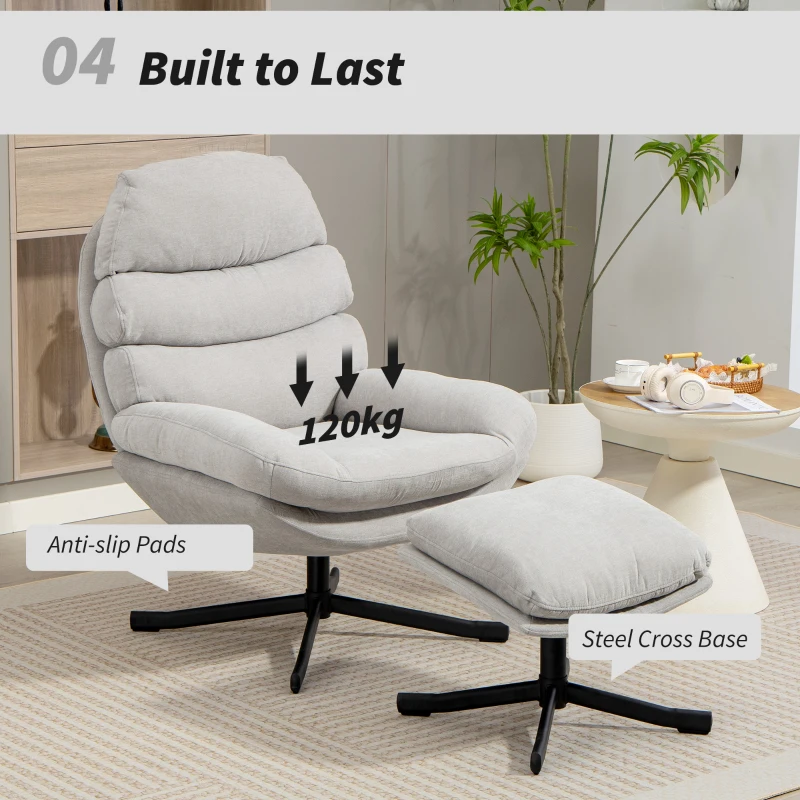 HOMCOM Fotel relaksacyjny z podnóżkiem, szerokie siedzisko z tkaniny Chenille, nowoczesny fotel do telewizji, 78 x 93 x 100 cm, kremowy