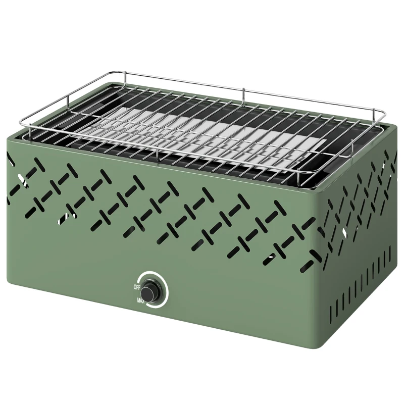 Outsunny Barbacoa de Carbón 45,5x29x21 cm con Ventilador Integrado Temperatura Ajustable y Bandeja de Carbón Verde Claro