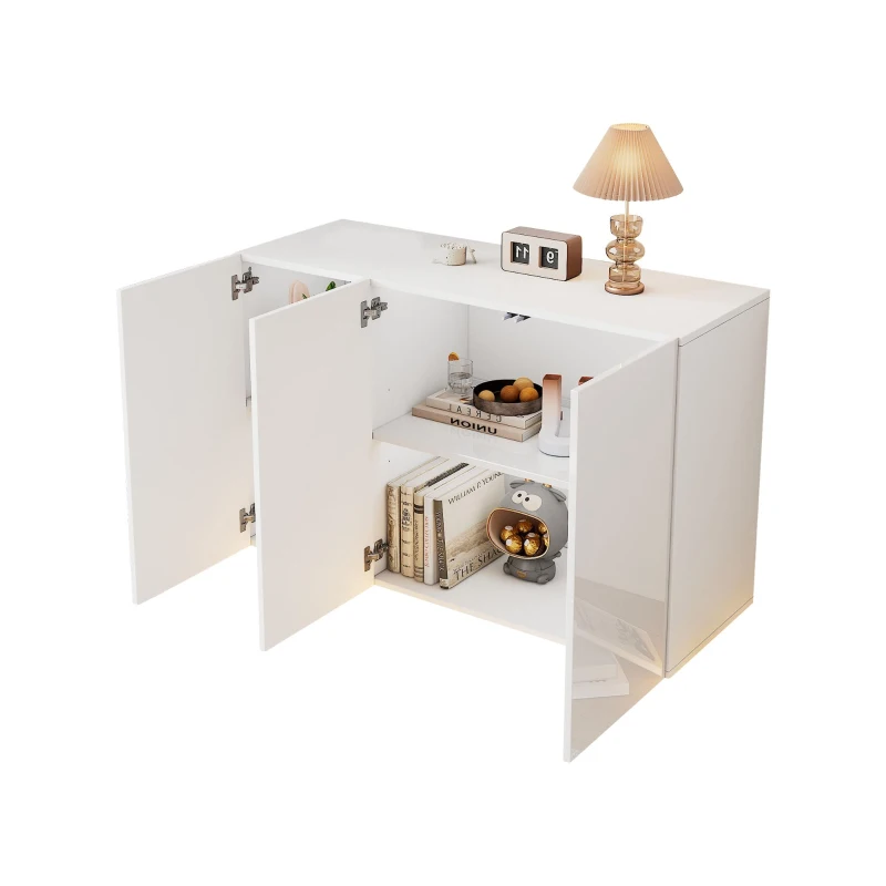 Credenza da sala da pranzo minimal con luce LED, in truciolato, 120x40x75 cm, Bianco