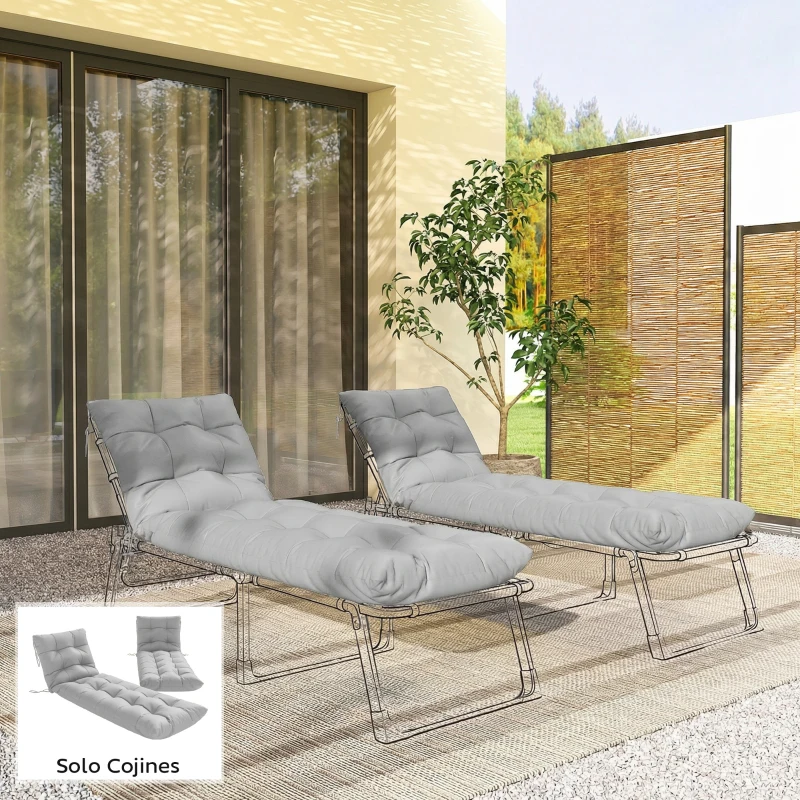 Outsunny Jeu de 2 coussins pour transats 180x55 cm Coussins pour chaises de jardin épais UPF30+ avec 4 sangles Gris Clair