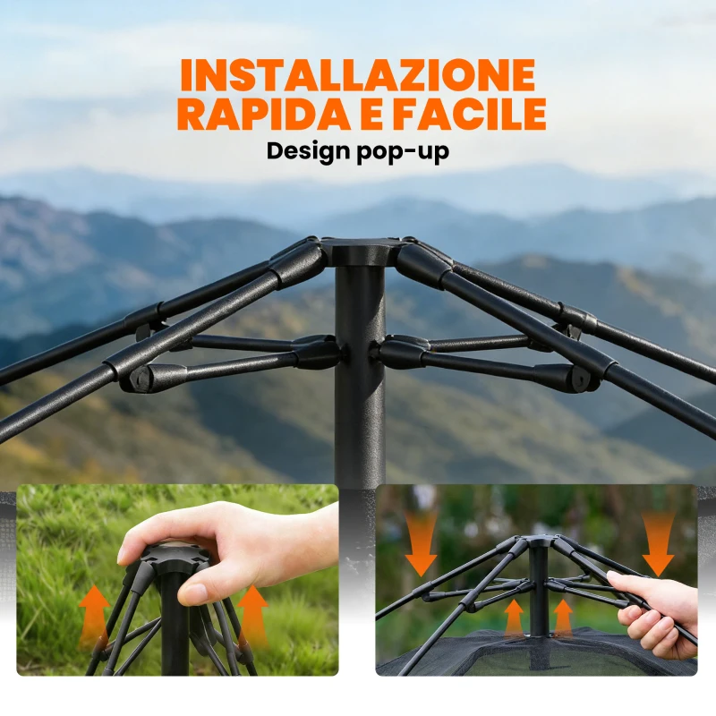 Outsunny Tenda Pop-Up per 2-3 Persone con Finestre in Rete e Borsa, 240x240x160 cm, Cachi