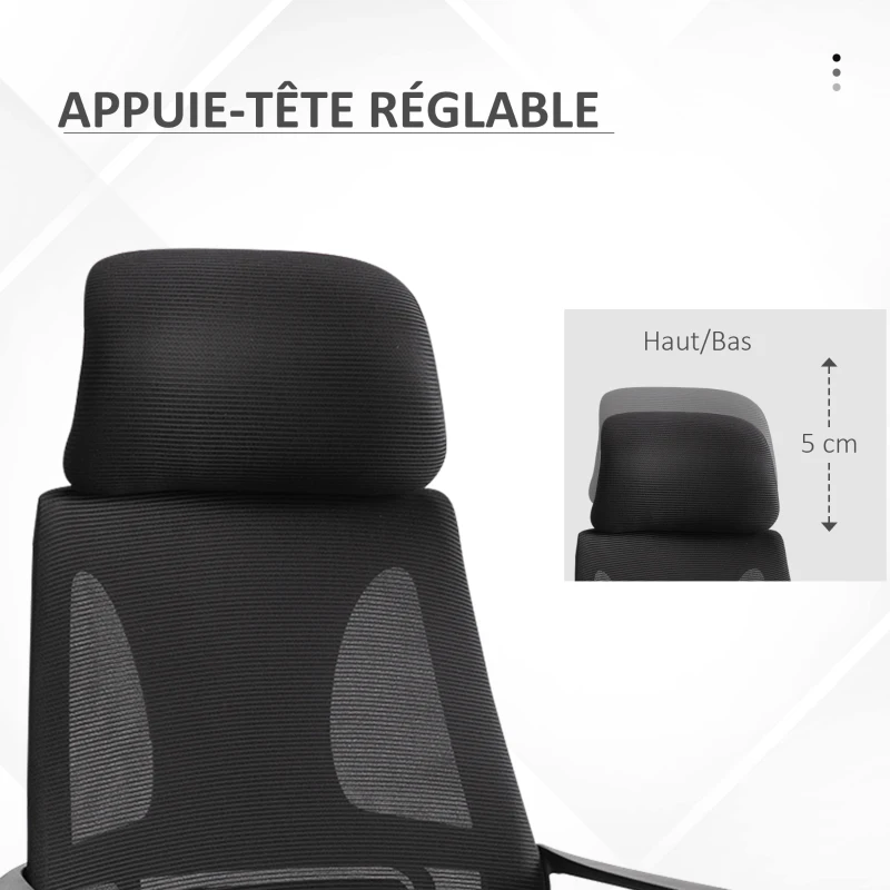 Vinsetto Chaise bureau ergonomique, fauteuil de bureau en maille, appui-tête, hauteur réglable, 64 x 55 x 116-126 cm, noir