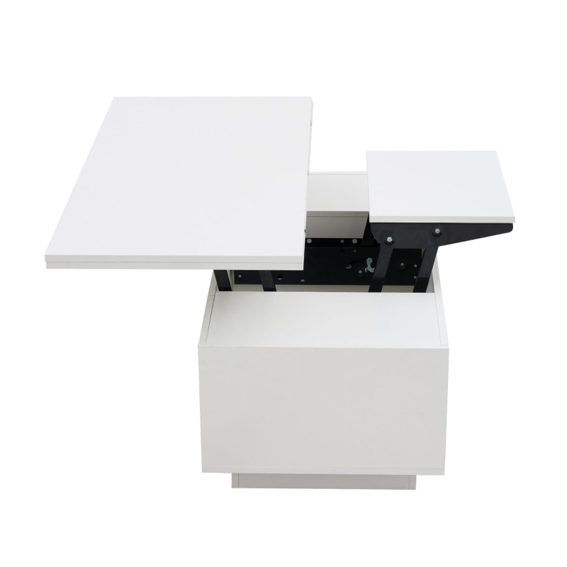 Tavolino multiuso con doppio meccanismo di sollevamento e spazio a scomparsa, 100x50x43 cm, Bianco