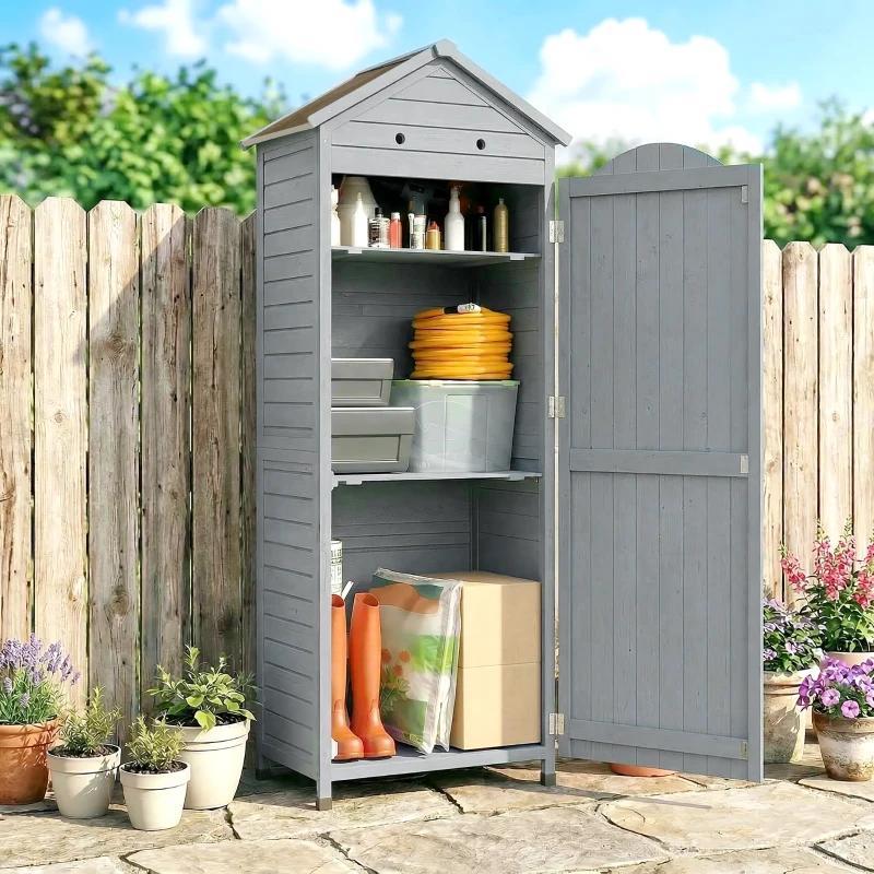 Outsunny Armoire de jardin en bois - Abri à outils extra haut avec étagère réglable, porte magnétique, toit galvanisé, ventilation