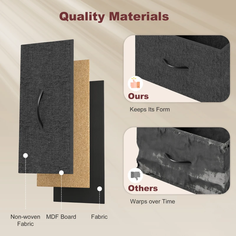 HOMCOM Commode, meuble de rangement avec station de recharge, 8 tiroirs en tissu, étagère ouverte, 130,5x30x88cm, marron