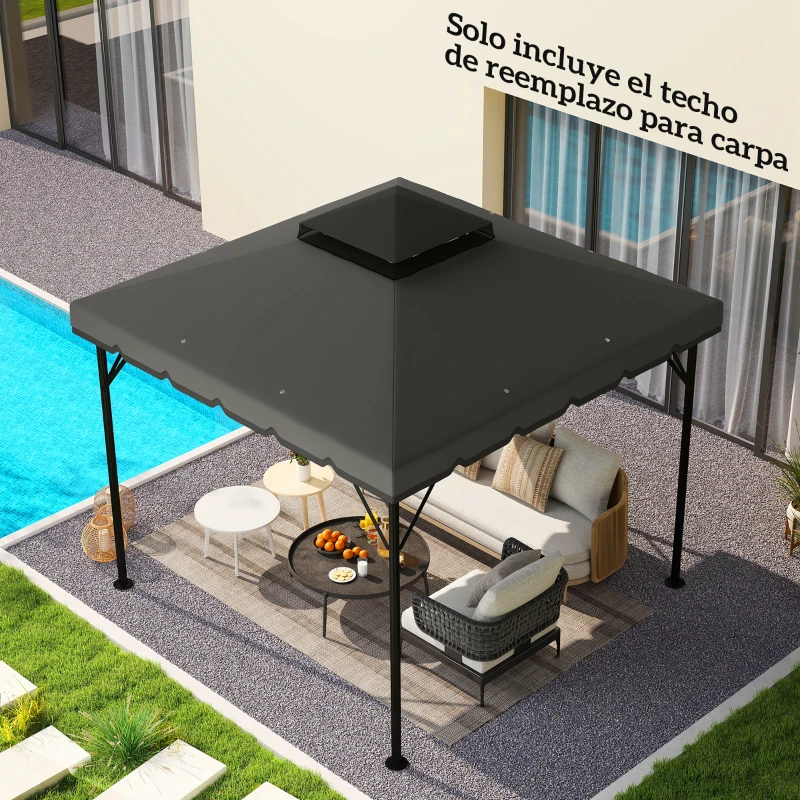 Outsunny Toldo de Recambio 3x3 m con Techo Doble Orificios de Drenaje y UPF 30+ Solo Toldo NO Incluye Marco Gris Claro