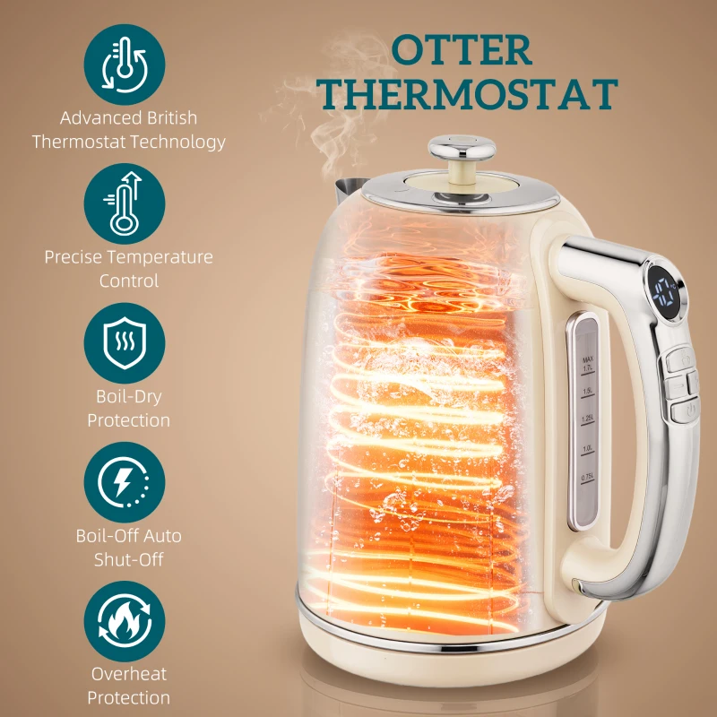 HOMCOM Polished Retro 40-100°C Kettle and Toaster Set - Cream