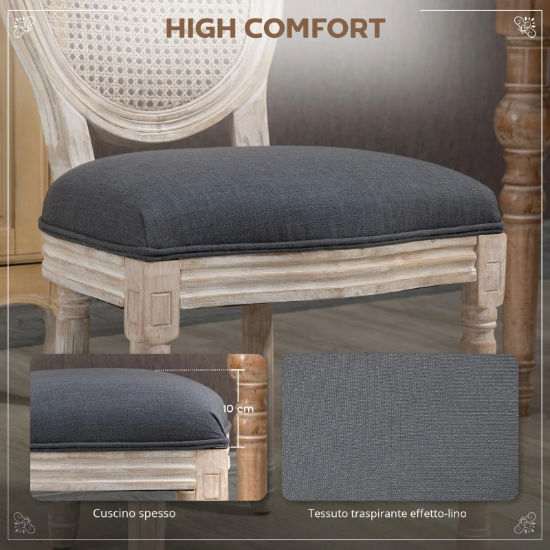 HOMCOM Set di 2 Sedie da Sala da Pranzo - Sedia da Salotto medaglione Stile Luigi XVI - Legno Massello scolpito, patinato