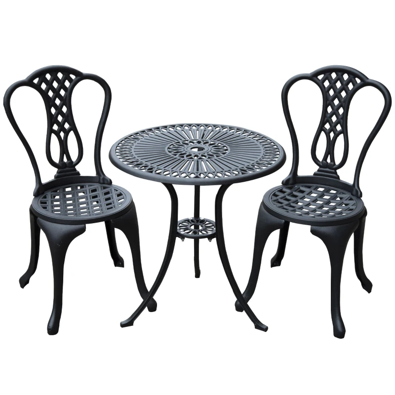 Outsunny 3 Piece Patio Bistro Set, Cast Aluminium Garden Outdoor Furniture Table and Chairs, Shabby Chic Style