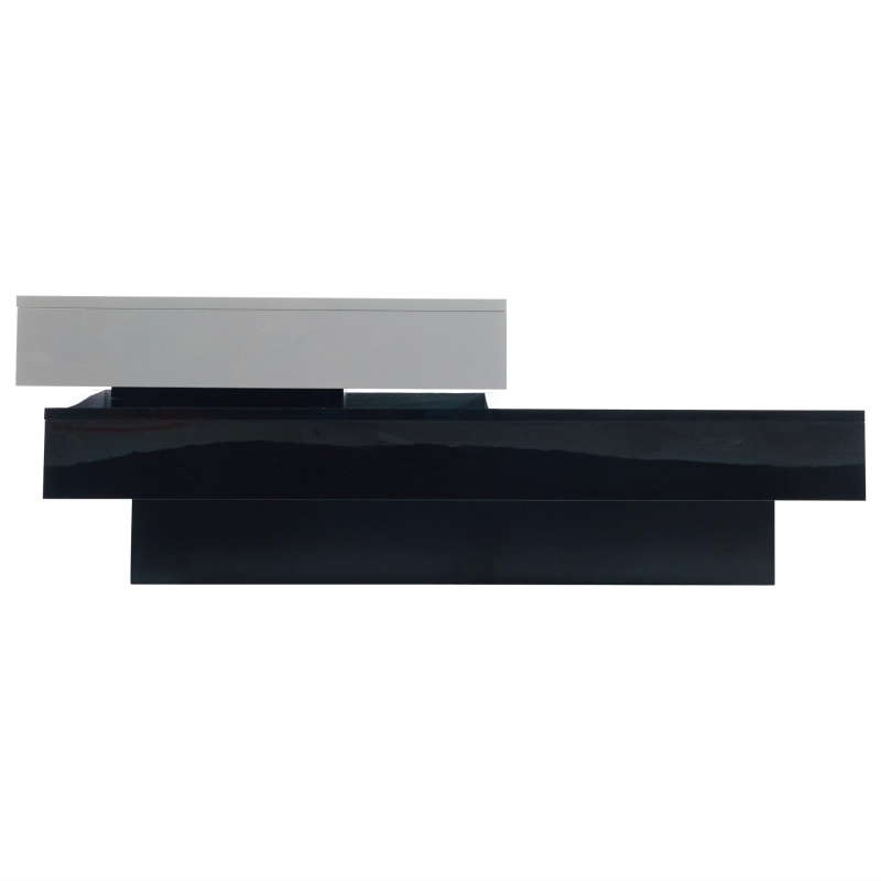 Tavolino da salotto girevole a 2 livelli con piano lucido, 103x60x35,5 cm, Bianco e Nero