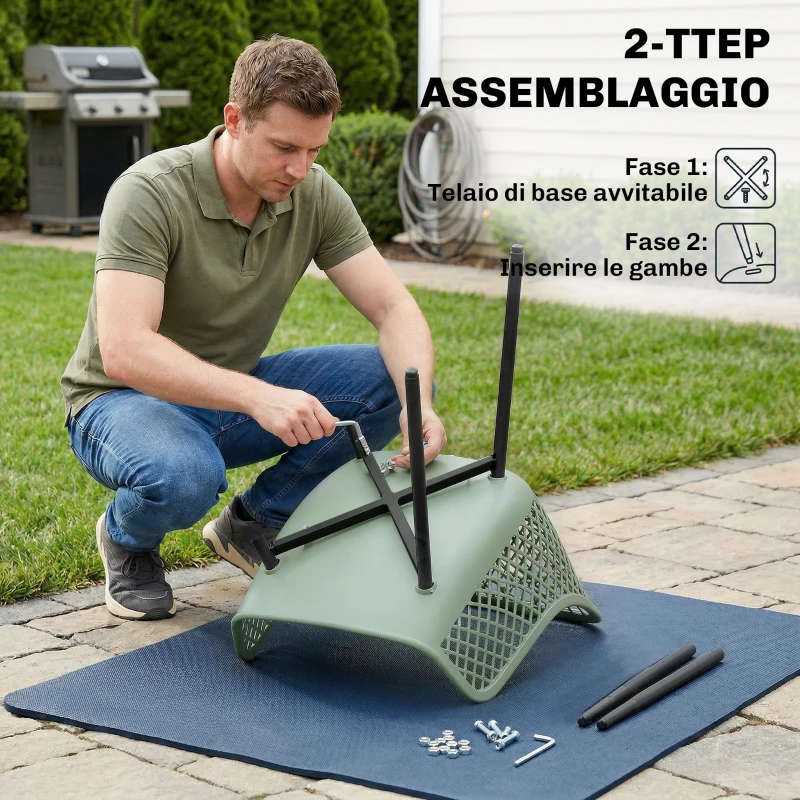 Outsunny Set di 4 Sedie da Giardino, con Schienale Diamantato, Braccioli, Verde