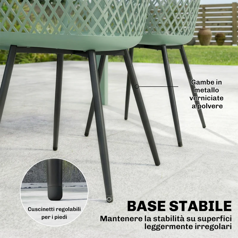 Outsunny Set di 4 Sedie da Giardino, con Schienale Diamantato, Braccioli, Verde