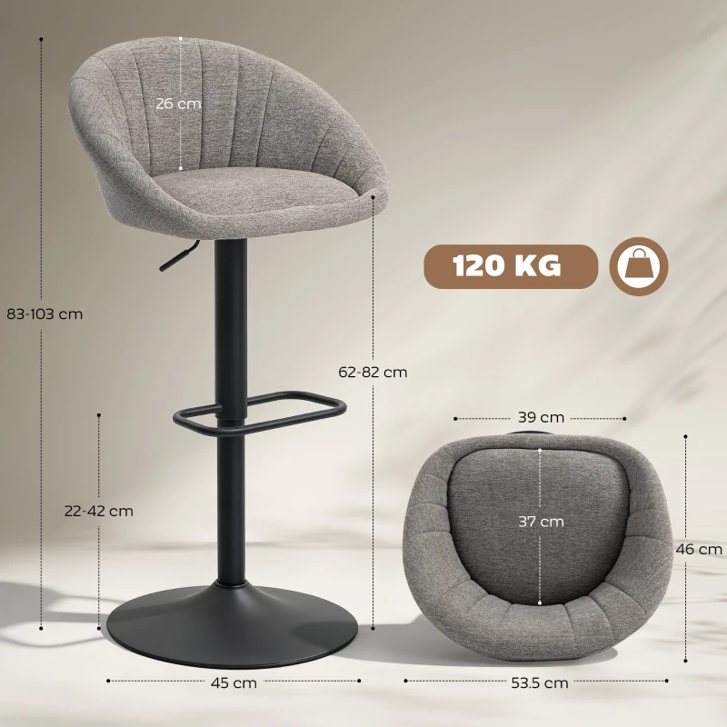 HOMCOM Set of Two Relaxed Tub Bar Stools - Grey