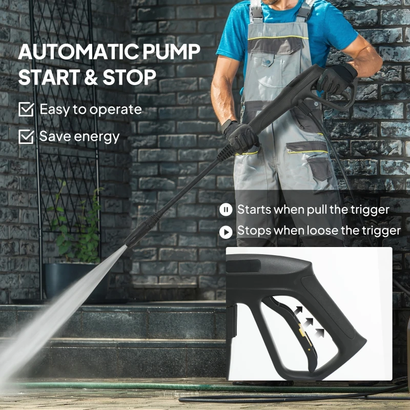 Outsunny Myjka Ciśnieniowa z Aluminiową Pompą 135 bar, 1800 W, 540 L/h, 5 m Wąż, Regulowana Dysza i Uchwyt