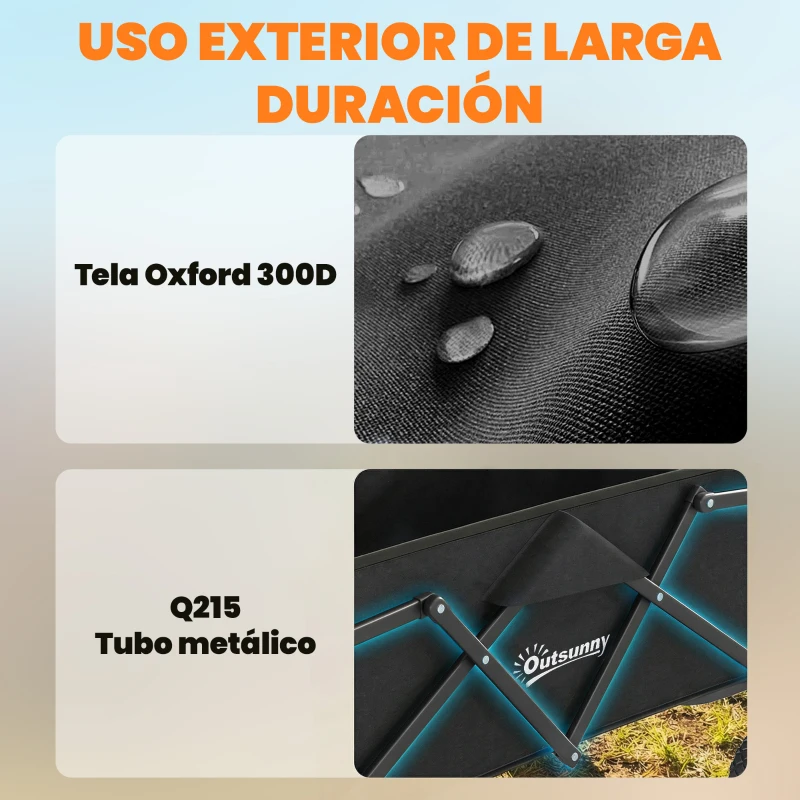 Outsunny Carro de Jardín Plegable con Ruedas Bloqueables Mango Ajustable Portavasos Carga 80 kg para Campaña 85x50x99 cm Negro