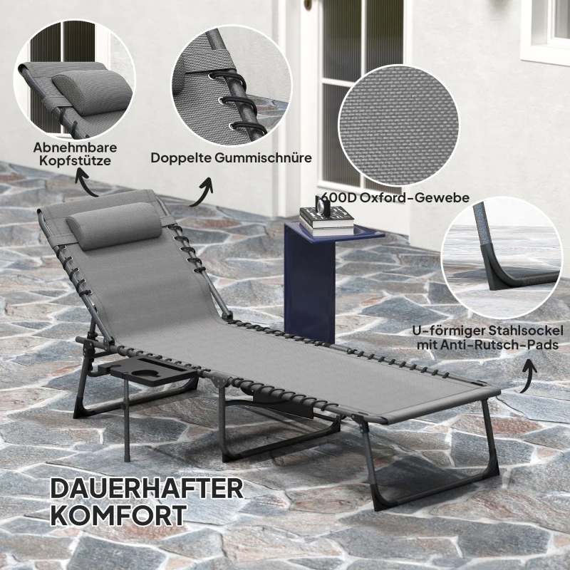 Outsunny Sonnenliege klappbar Gartenliege mit Kopfkissen, Liegestuhl mit 5-Fach verstellbare Rückenlehne bis 120 kg