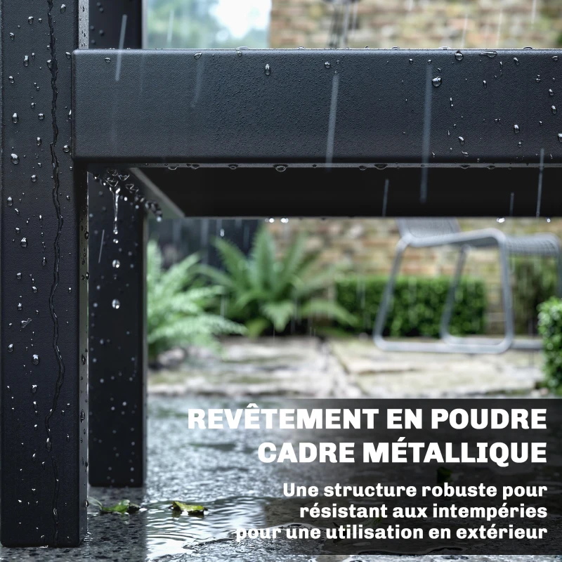 Outsunny Desserte Jardin à 3 Niveaux, Plan de Travail Inox, Roues, Crochets, Panier Amovible, Poignée Latérale, 114x61x81cm, Noir