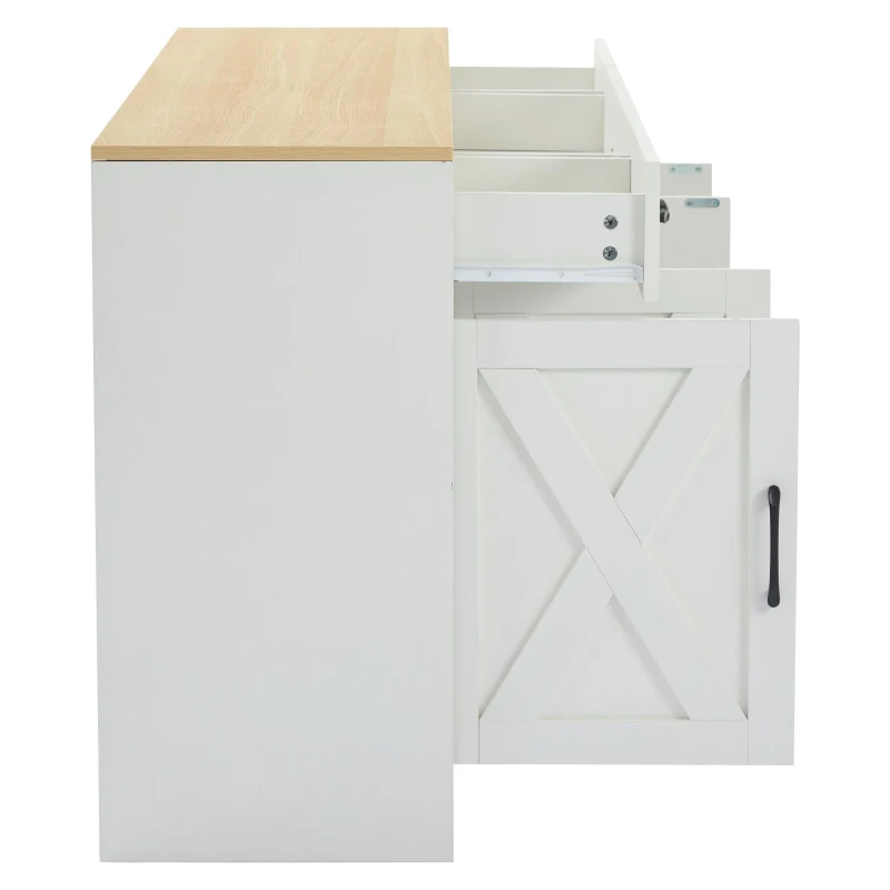 Madia moderna in stile scandinavo con 3 cassetti e 4 ante, 160x37x75 cm, Bianco