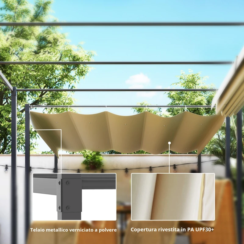 Outsunny Pergola da giardino 3 x 3 m con tetto retrattile, padiglione, baldacchino per ombra, UPF30+, Beige