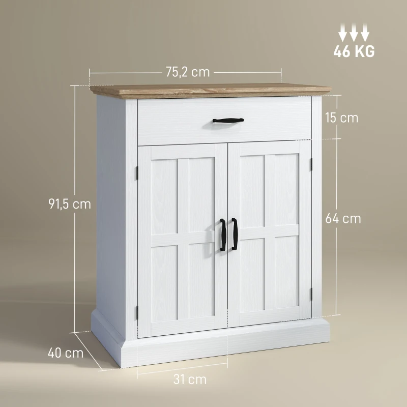 HOMCOM Buffet salon style moderne avec placard à 2 portes, tiroir et étagère réglable, 75,2 x 40 x 91,5 cm, blanc