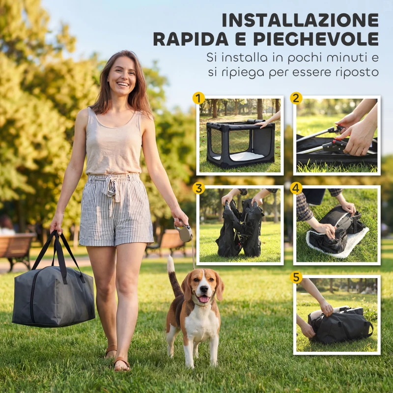 PawHut Trasportino Morbido per Cani e Gatti Pieghevole con Cuscino, Copertura Lavabile, Porte, in Oxford Traspiranti 600D, 76x54x54 cm, Verde