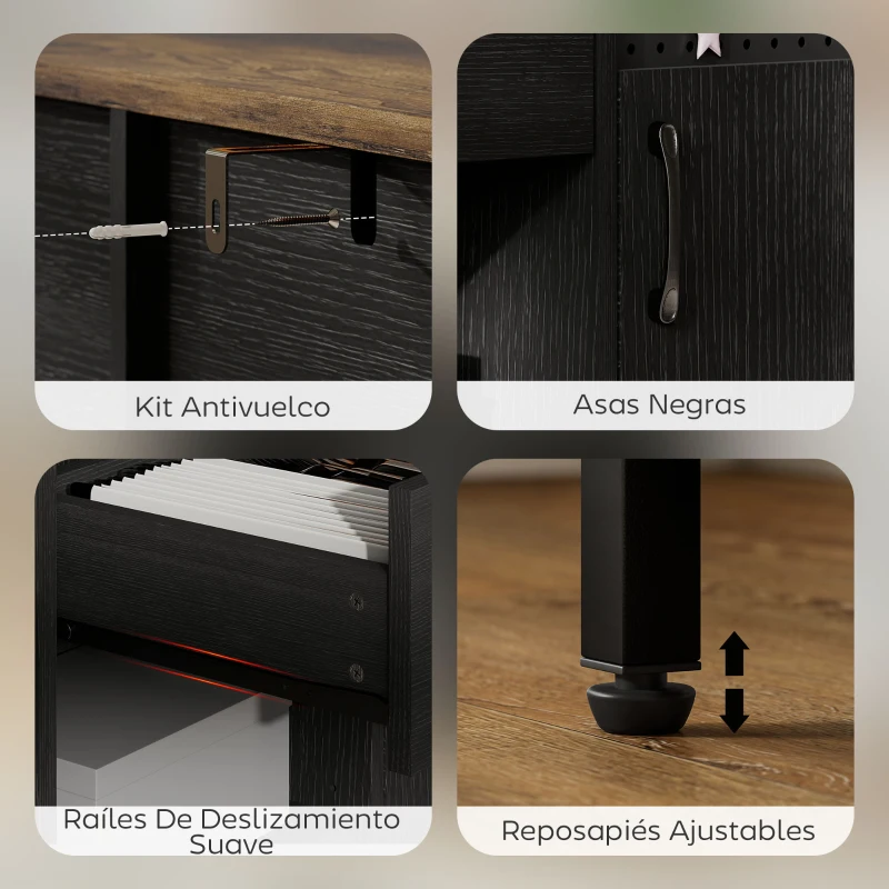 HOMCOM Aparador de 2 Puertas con Orificios 2 Compartimentos y Cajón Estantes Ajustables 100x40x80 cm Negro