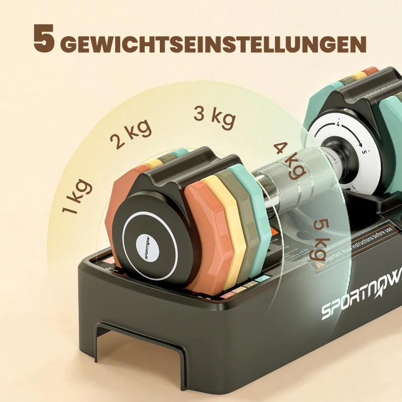 SPORTNOW Verstellbare Hantel Set, 1-5 kg Hanteln mit Schnelleinstellung Ablagefach, rutschfest Griff Platzsparend