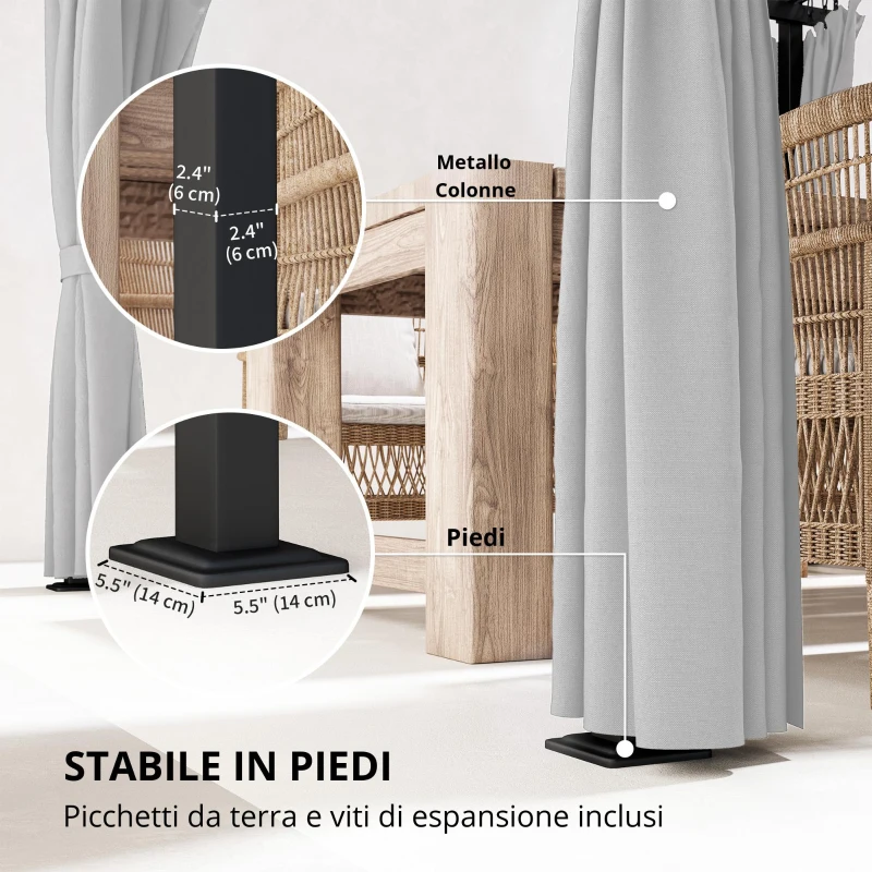 Outsunny Pergola giardino esterno 3 x 6 m pergola scorrevole retrattile con pareti laterali, copertura solare UPF30+, grigio