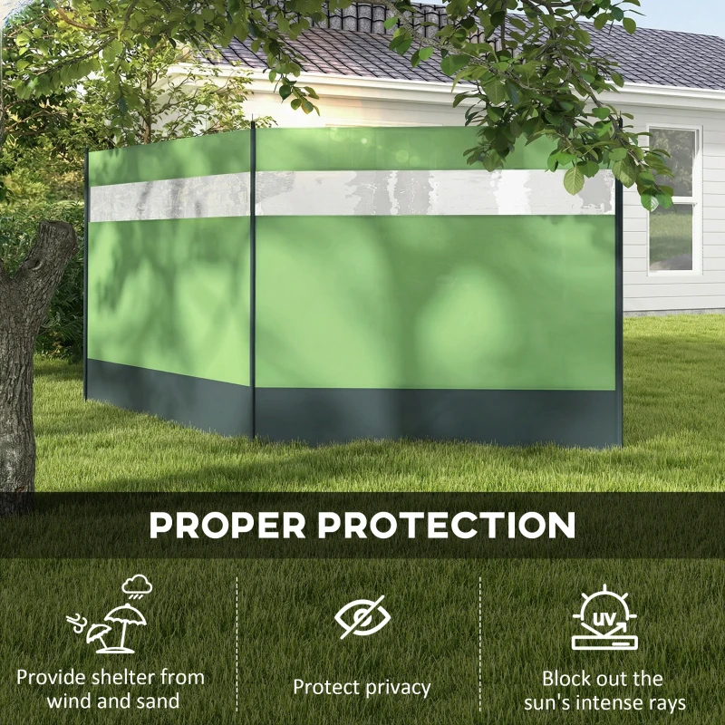 Outsunny Camping Windbreaker with Clear Windows and Steel Poles, for Beach Caravan Campervan, 440 x 140cm, Army Green