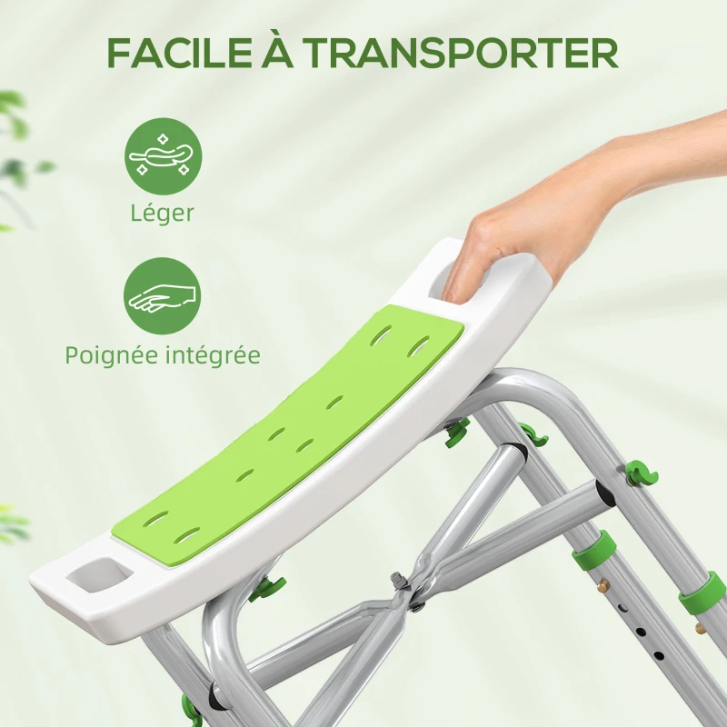 HOMCOM Tabouret de douche chaise de douche - assise rembourré et réglable, patins à ventouses antidérapants, en aluminium vert