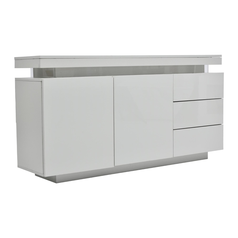 Madia moderna minimal e lucida con 2 ante e 3 cassetti, 140x35x72.5 cm, Bianco