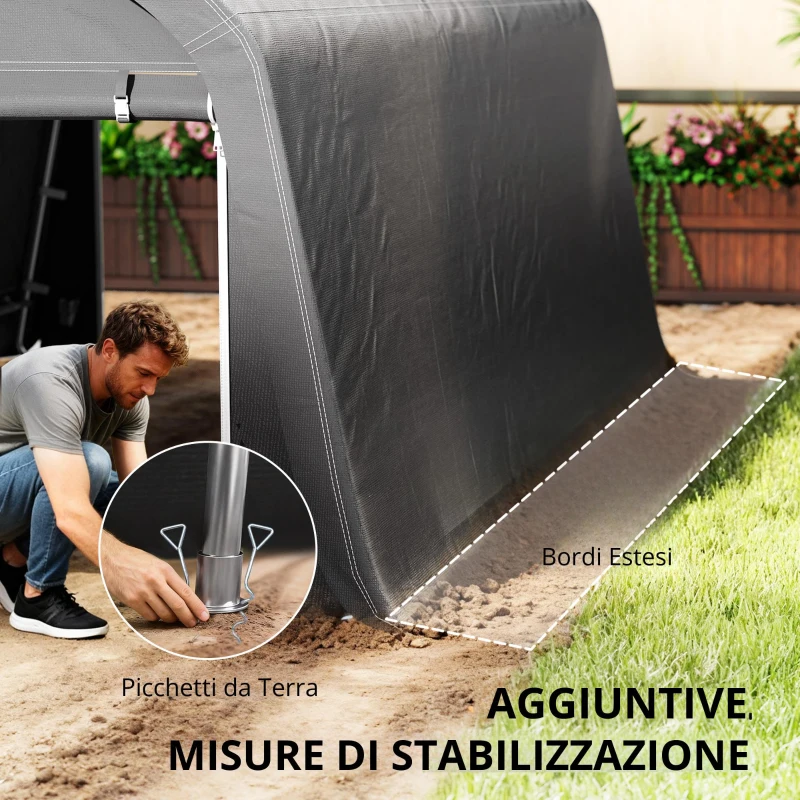 Outsunny Ripostiglio da Giardino con Telo in Plastica, Tettoia per Attrezzi, Garage Pieghevole, 300 x 450 x 230 cm, Grigio Scuro