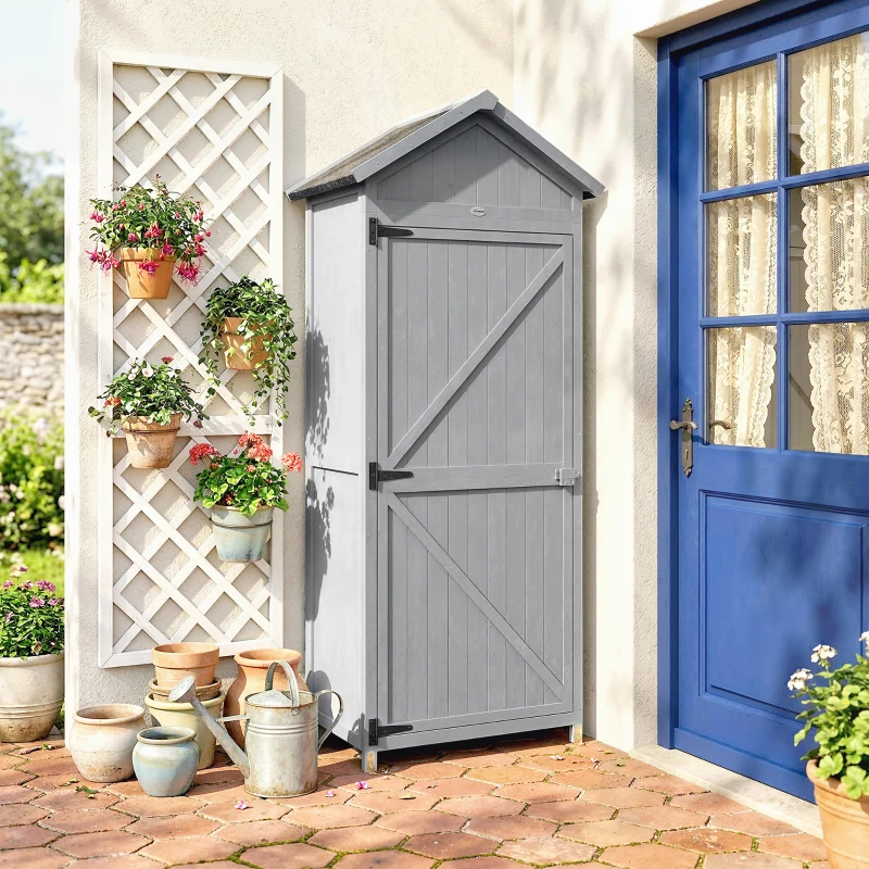 Outsunny Abri en bois, 77x52.5x178cm, Armoire avec établi rabattable