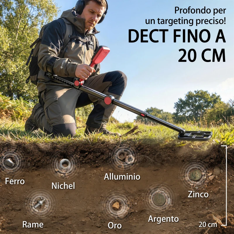 Outsunny Metal Detector Adulti, 4 Modalità, Bobina IP68 Impermeabile, Display LCD
