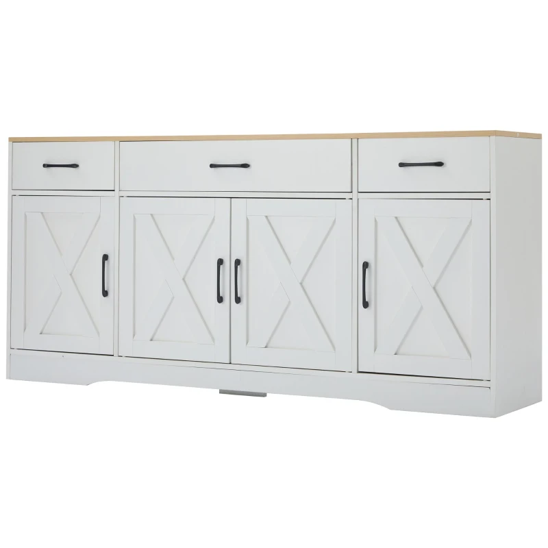 Madia moderna in stile scandinavo con 3 cassetti e 4 ante, 160x37x75 cm, Bianco