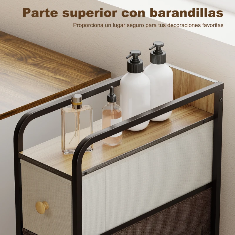 HOMCOM Cómoda con 4 Cajones de Tela Marco de Acero Cómoda para Dormitorio para Espacios Pequeños Salón Vestidor Multicolor