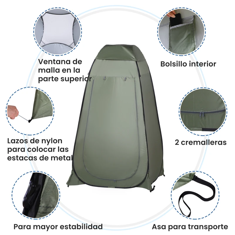 Outsunny Tienda de Ducha Pop-Up Tienda de Privacidad Portátil Tienda Instantánea  con Bolsa de Transporte para Baño Vestuario Cambiador 120x120x190 cm Verde