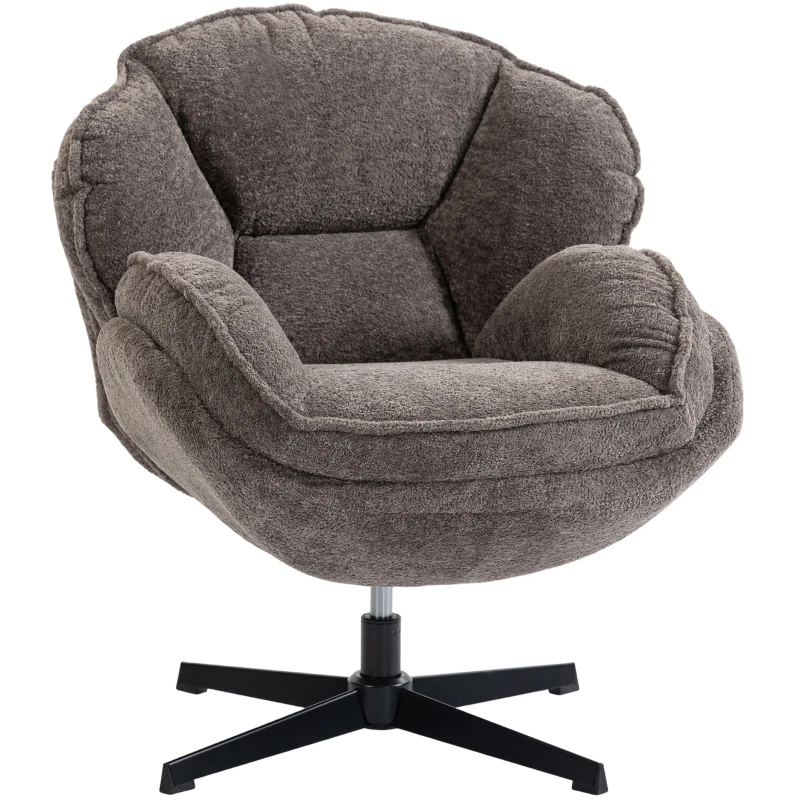 HOMCOM Poltrona Wingback Moderna, Poltrona com Braços em Veludo e Base Estrela de Quatro Pontas, Molas em S, Função de Giro 360°, Cinza