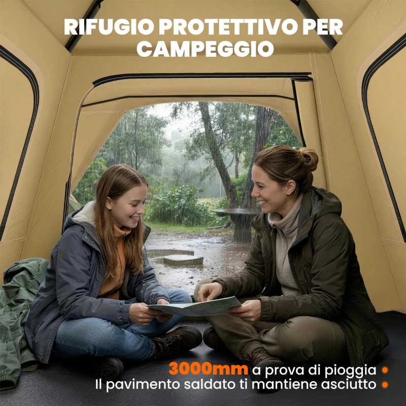 Outsunny Tenda Pop-Up per 2-3 Persone con Finestre in Rete e Borsa, 240x240x160 cm, Cachi