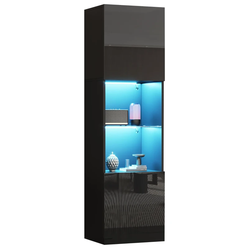Vetrina per collezione con illuminazione LED e ripiano in vetro, 45x35x160 cm, Nero