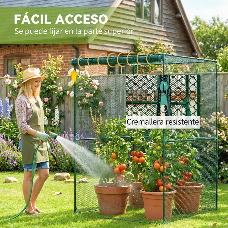 Outsunny Jaula de Cultivo para Plantas 120x120x180 cm con Puerta Enrollable y Marco de Acero para Jardín Terraza Color Verde