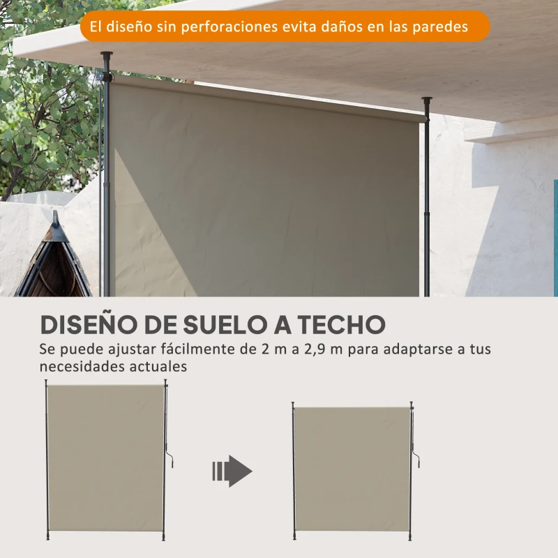 Outsunny Toldo Vertical Exterior 200x305 cm Pantalla de Privacidad Enrollable Ajustable con Manivela Protección UV 40+ Arena